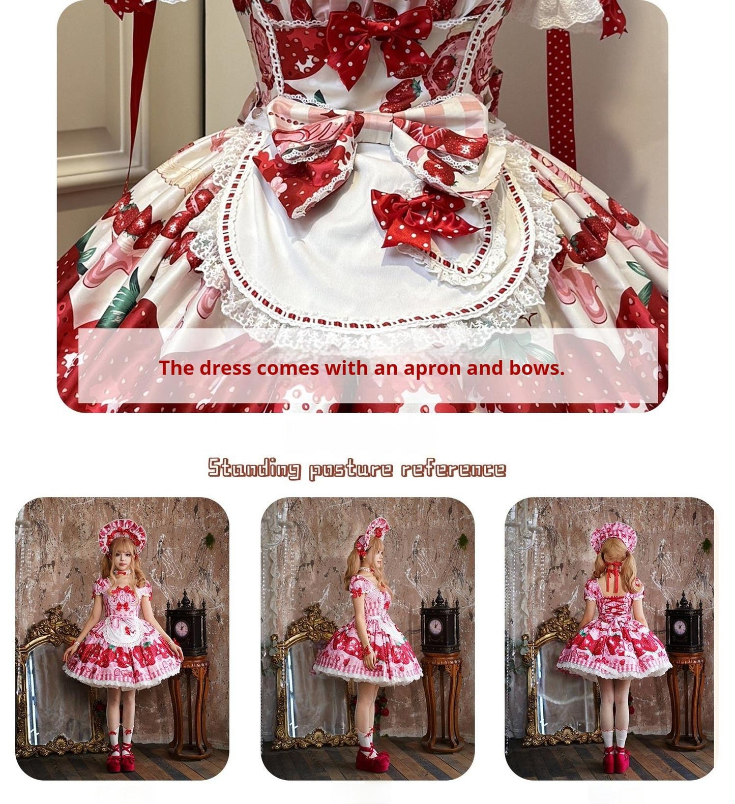 Mengfuzi - Strawberry - Sweet Lolita OP and JSK with Strawberry Print