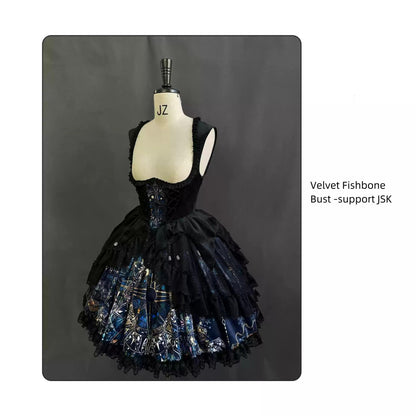 SUSIN - Night Traveler - Classic and Elegant Gothic Dress with Colorful Window Prints