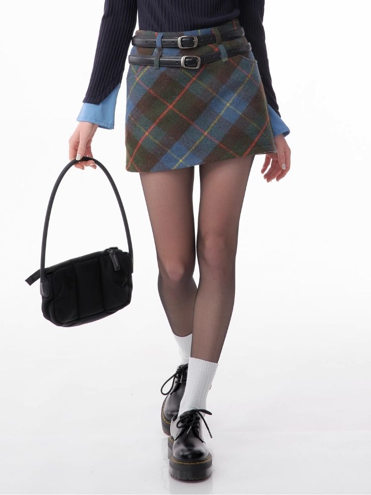 High-waisted thin a-line plaid half-body skirt【s0000006168】