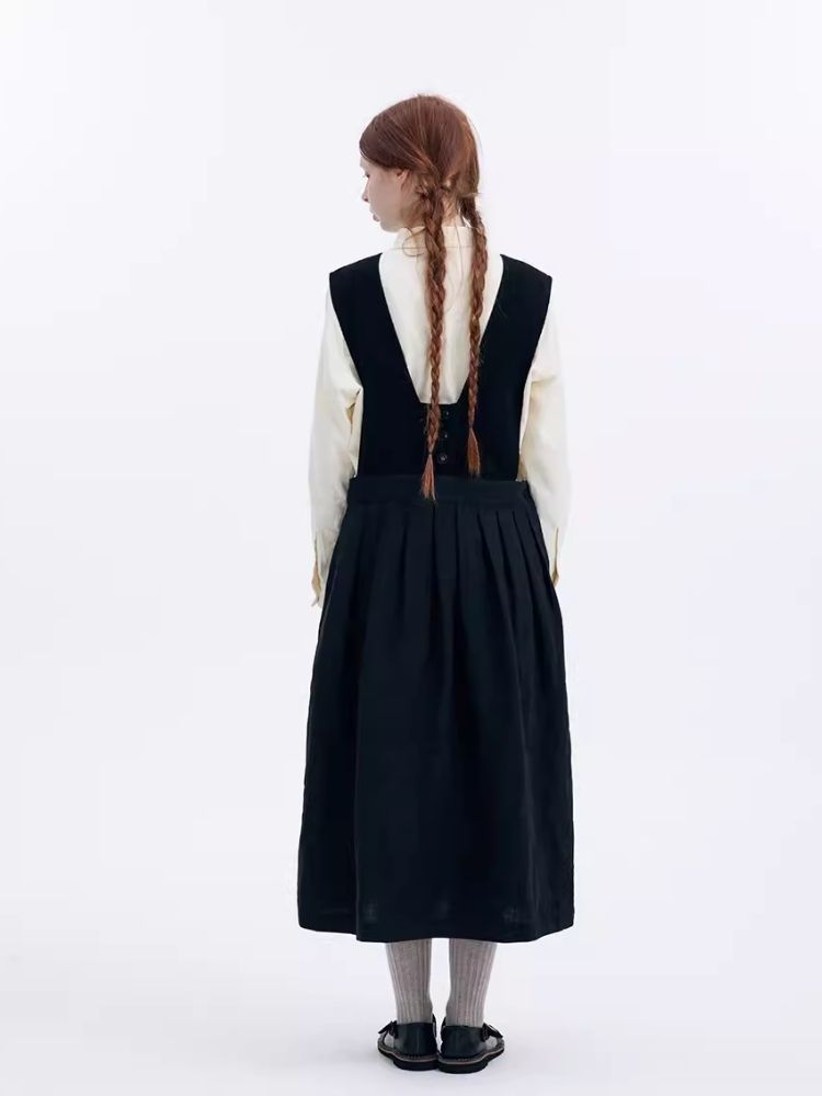 Corduroy Patchwork Linen Sleeveless Dress【s0000007947】