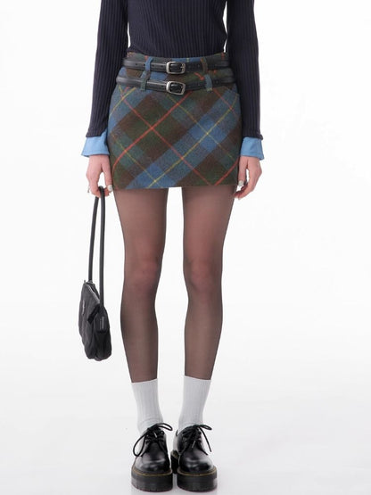 High-waisted thin a-line plaid half-body skirt【s0000006168】