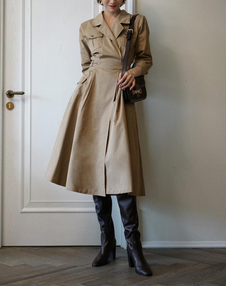 Western vintage khaki trench coat