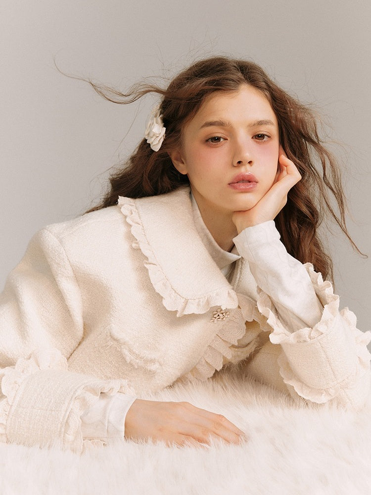 Wool Weave Lazy Bouquet Button Frills Jacket & Skirt【s0000003857】