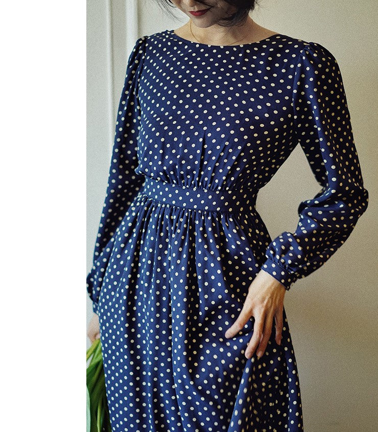 Lapis navy blue polka dot vintage dress