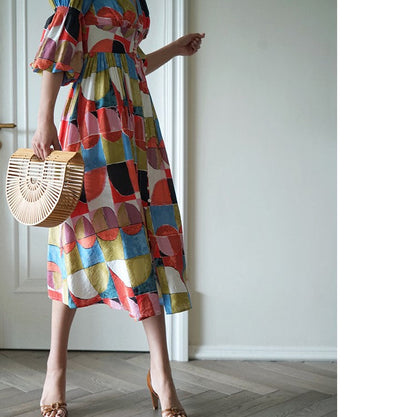 Geometric pattern oil painting dress