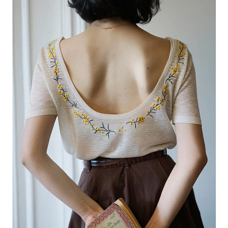 floral embroidery french knit top