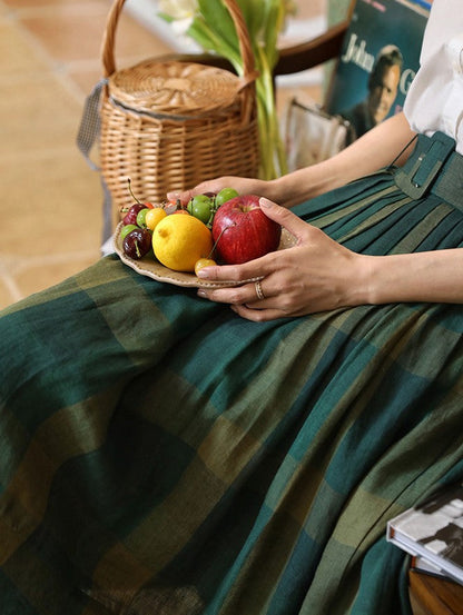 Dark green plaid retro umbrella skirt