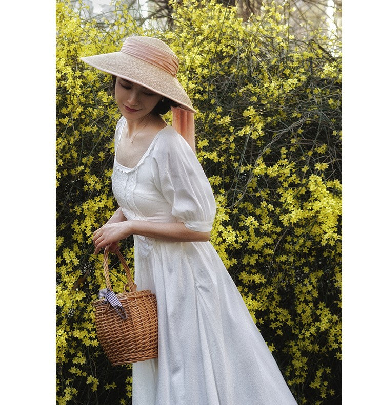 White thread embroidery vintage dress