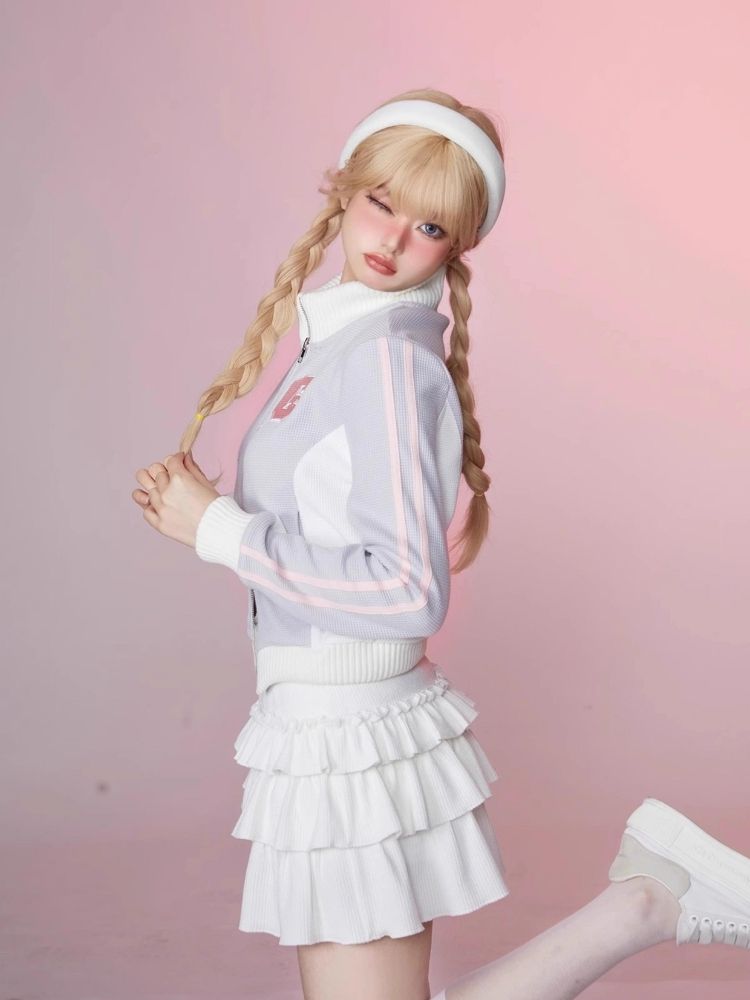 Stand Up Neck Top Double Zipper Sweatshirt【s0000006345】