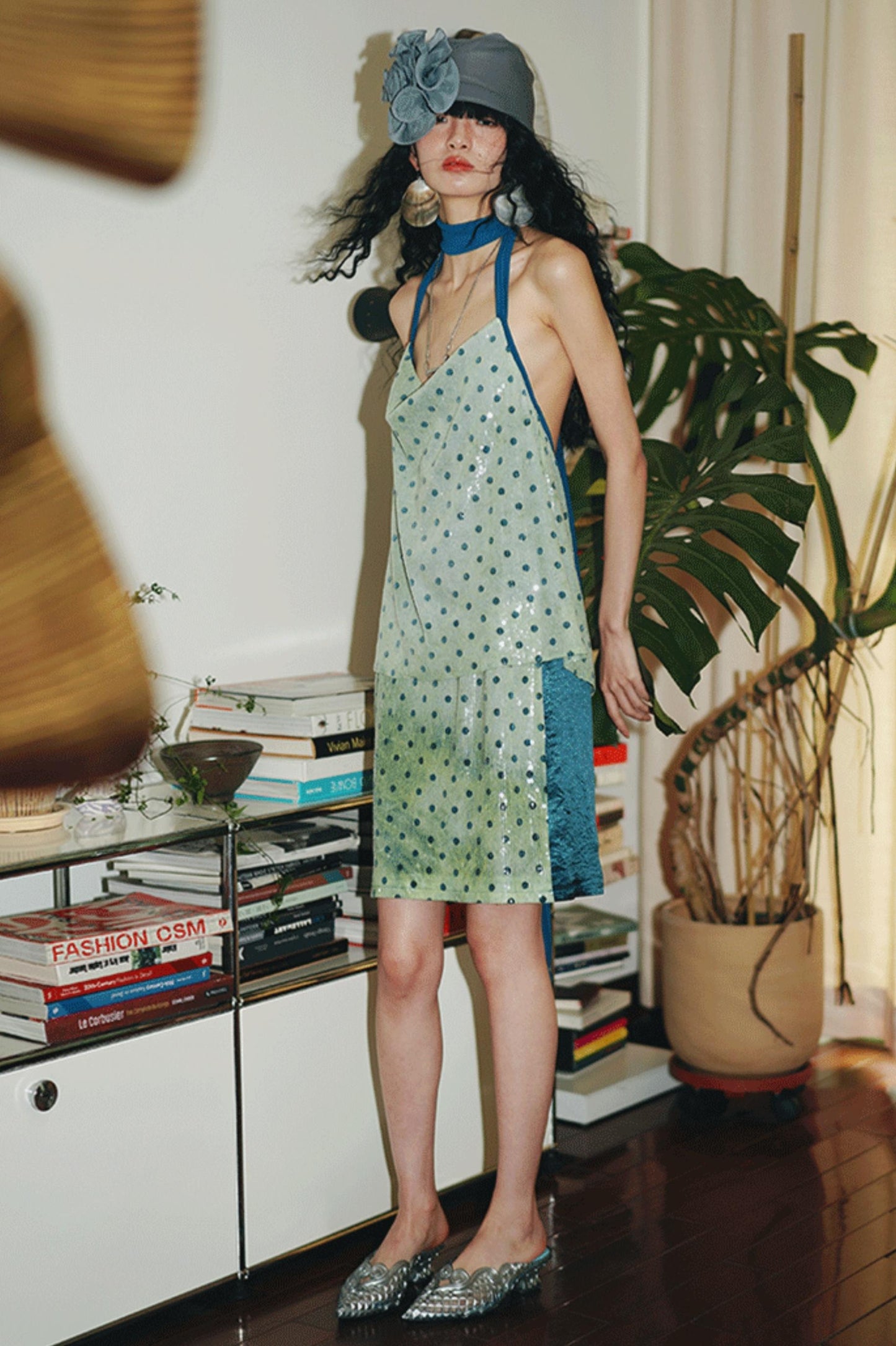 Sequin Dot Backless Resort Skirt Set-Up