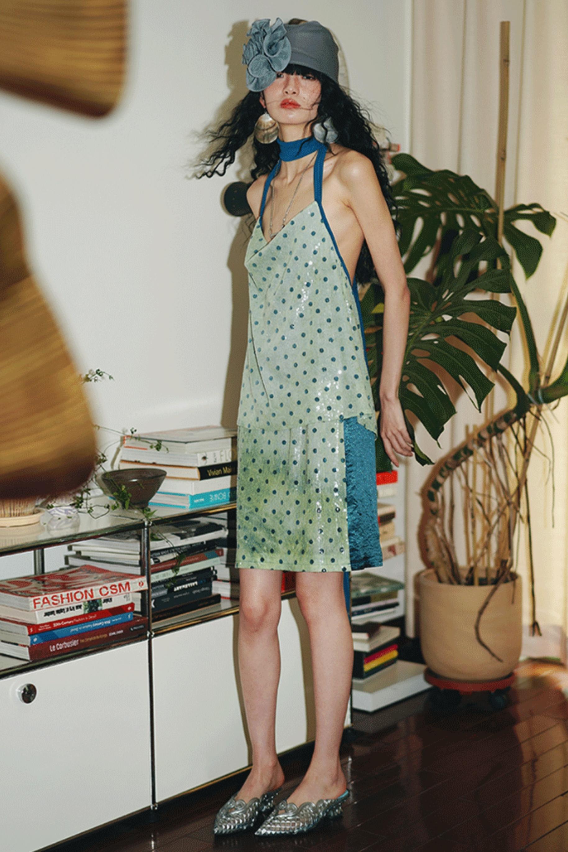 Sequin Dot Backless Resort Skirt Set-Up