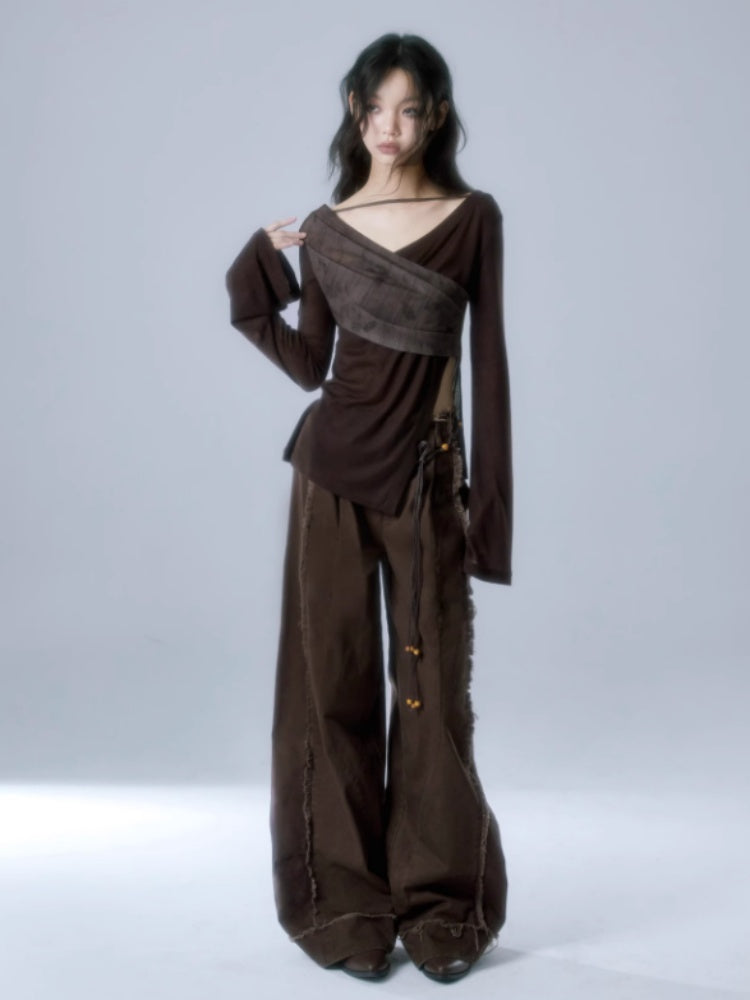 V-neck Strap Design Irregular Knitted Tops【s0000004381】