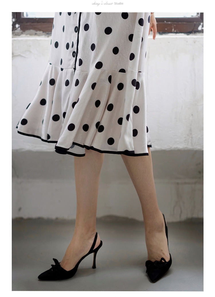 black polka dot fishtail dress