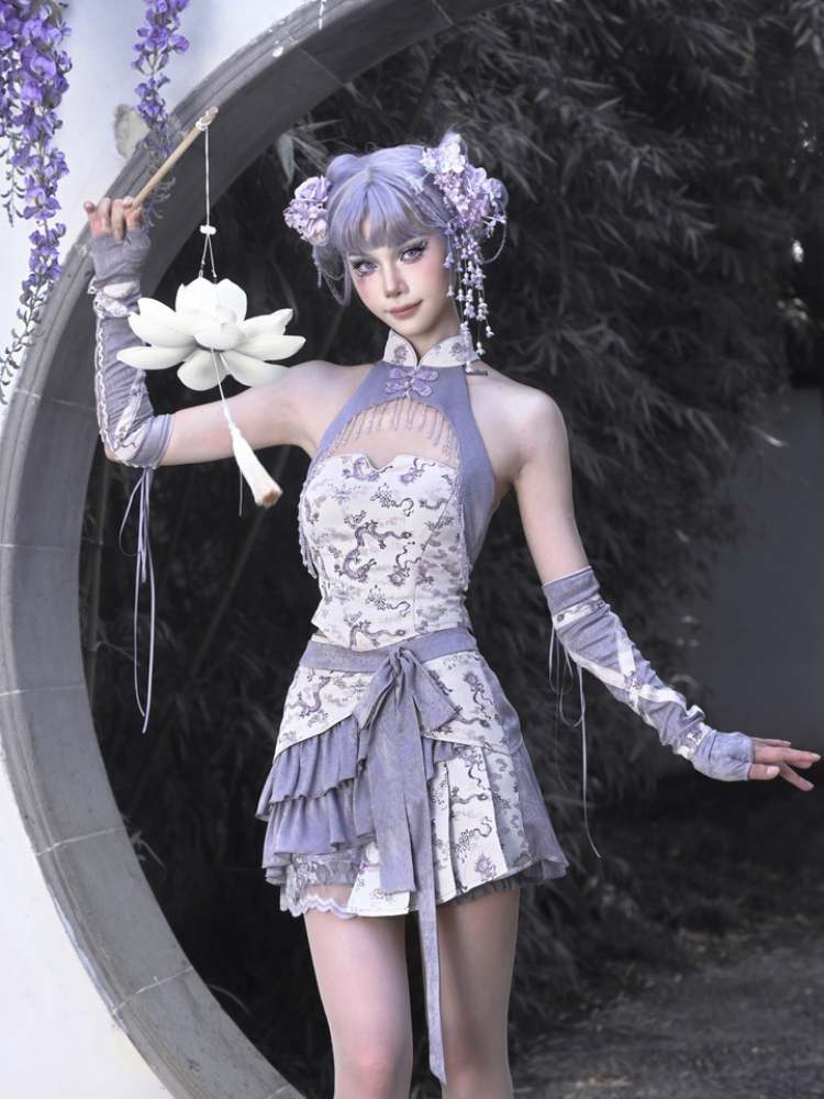 Dragon Pattern Buckle Halter Neck China Dress【s0000009042】