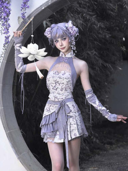 Dragon Pattern Buckle Halter Neck China Dress【s0000009042】