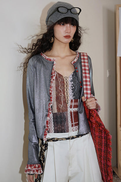 Retro Western Print V-Neck Bodysuit Top