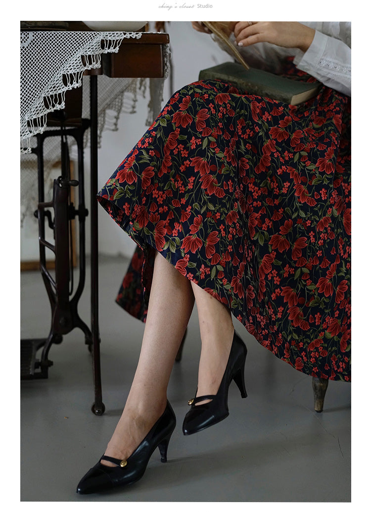 red flower jacquard skirt