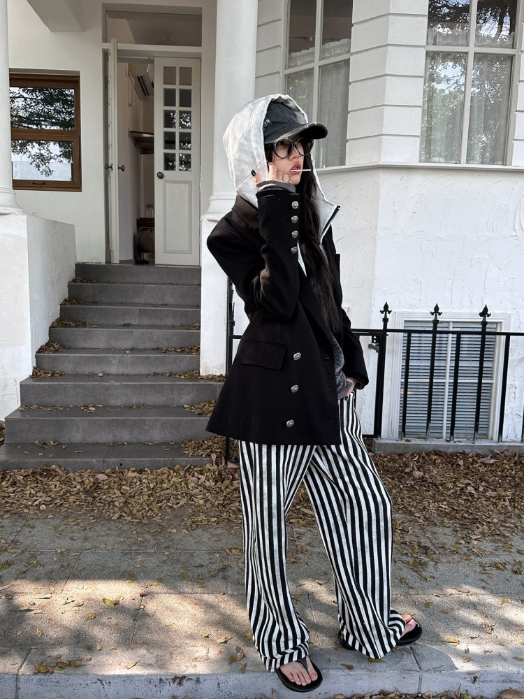 Striped Zipper Hooded Sweat Jacket & Pants Setup【s0000004162】