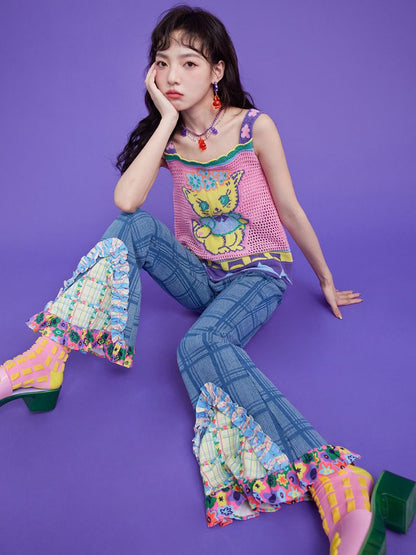 Plaid stretch slim fit slim high waist jeans【s0000002056】