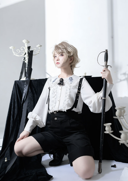 CastleToo - Corroding the Heart - Ouji Lolita Shirt Suspenders Shorts