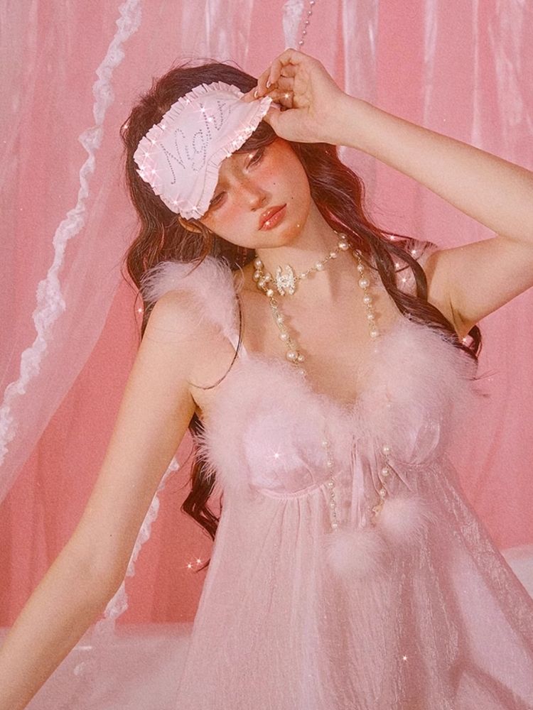 Sexy Pajamas Pink Halter Dress Robe Set【s0000006583】