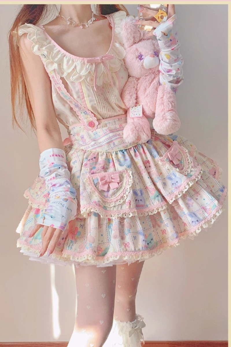 RichLolita - Starry Pudding Bear - Sweet Lolita Jumper Dress Printed OP Dress