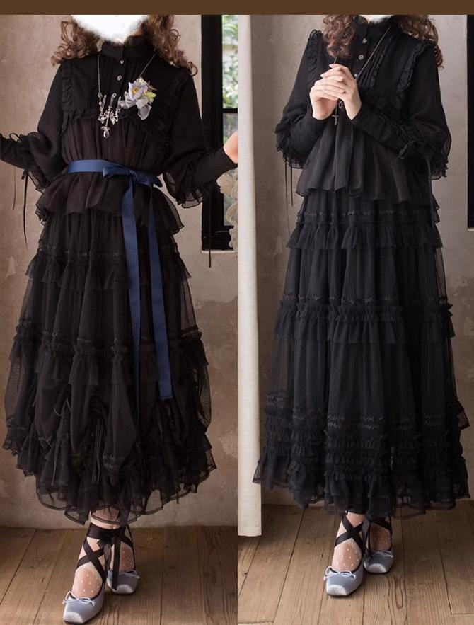 ThinkFly - Pleated Heart - Elegant Lolita Petticoat with Dotted Gauze Hem