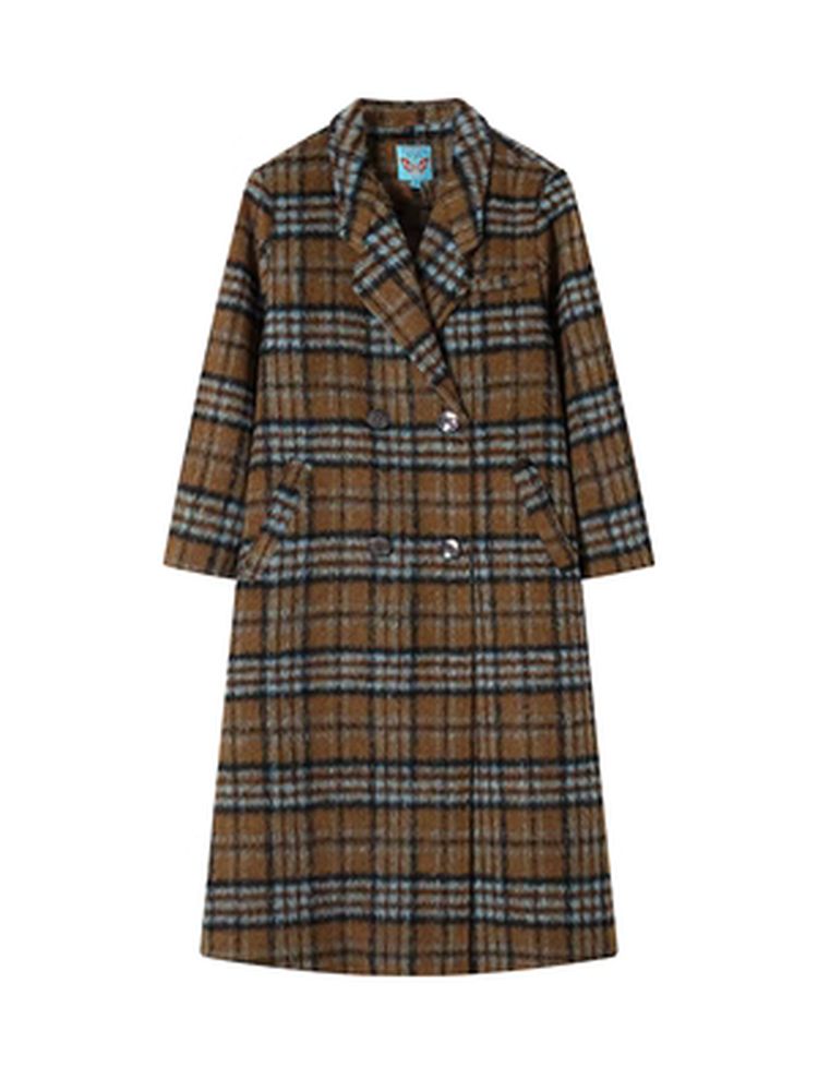 Loose long wool plaid coat【s0000005547】