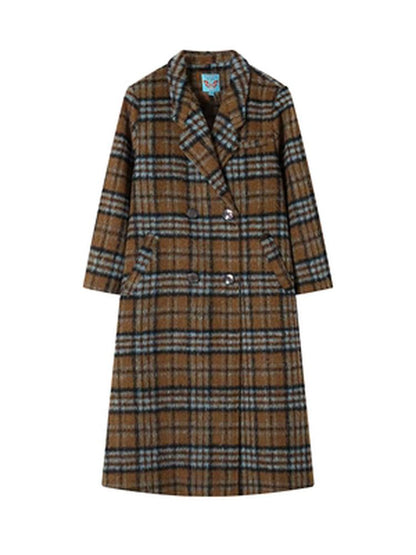 Loose long wool plaid coat【s0000005547】