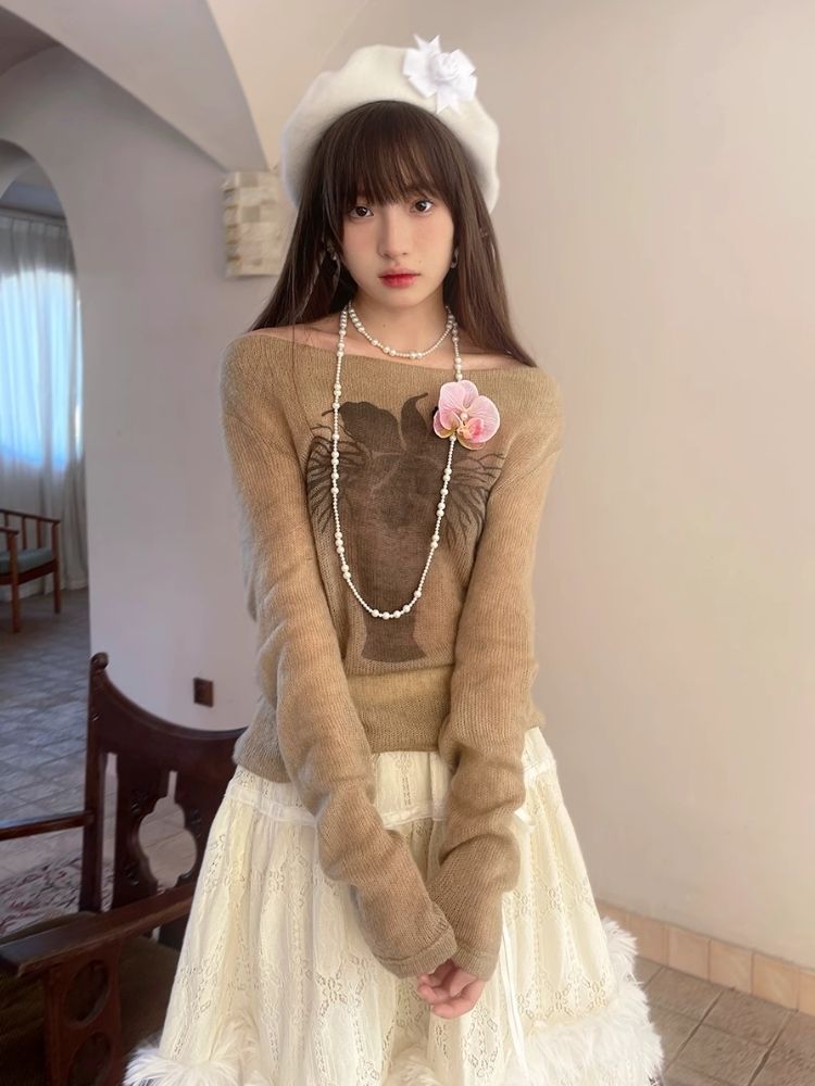 Sheer Knit Strapless Long Sleeve Top【s0000004900】