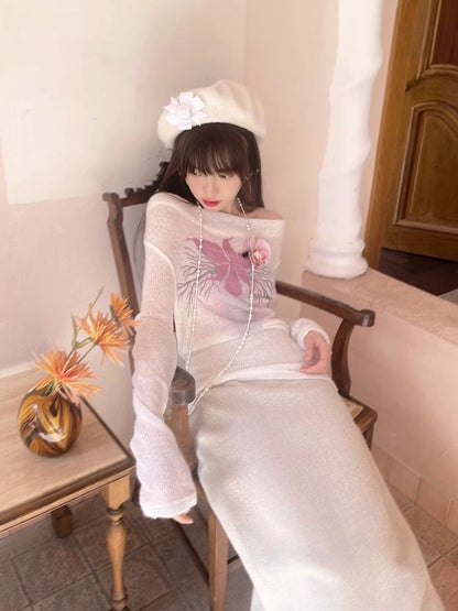 Sheer Knit Strapless Long Sleeve Top【s0000004900】