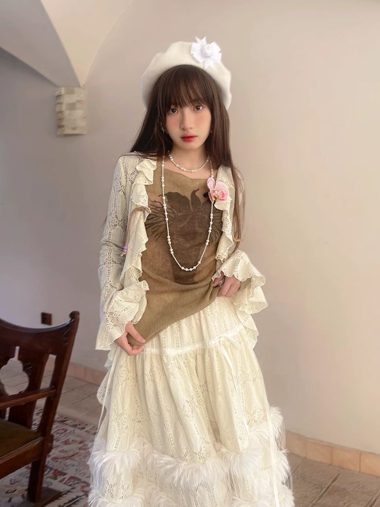 Sheer Knit Strapless Long Sleeve Top【s0000004900】