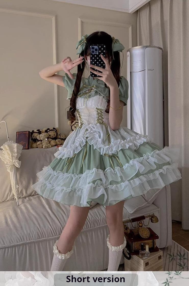 Daydream Whisper - Toting Basil - Plus Size Wedding Lolita Dress Green Bridal JSK