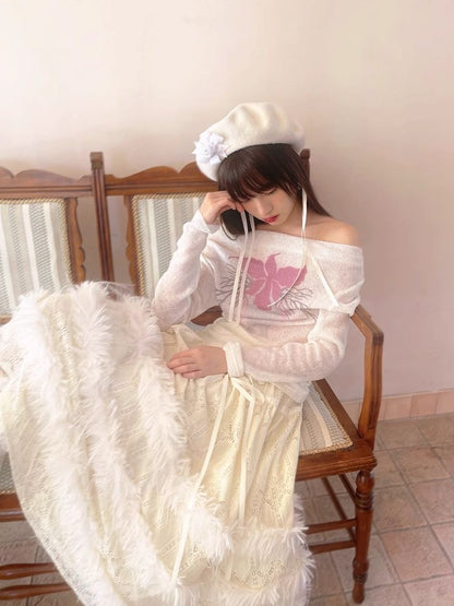 Sheer Knit Strapless Long Sleeve Top【s0000004900】