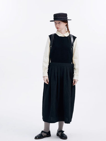 Corduroy Patchwork Linen Sleeveless Dress【s0000007947】