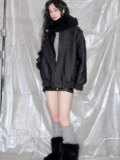 Black Matte Leather Loose Jacket 【s0000005619】