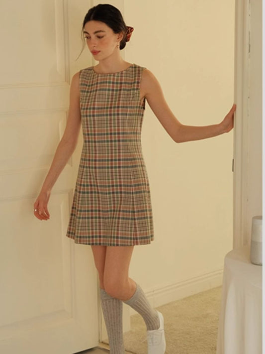 Plaid Classic One Neck Tank Skirt【s0000007482】