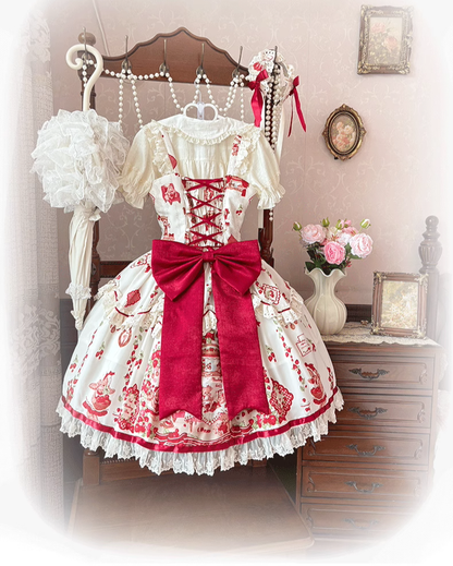 ZhiJinYuan - Strawberry Bear - Sweet Lolita Jumper Dress, Strawberry Bear Prints
