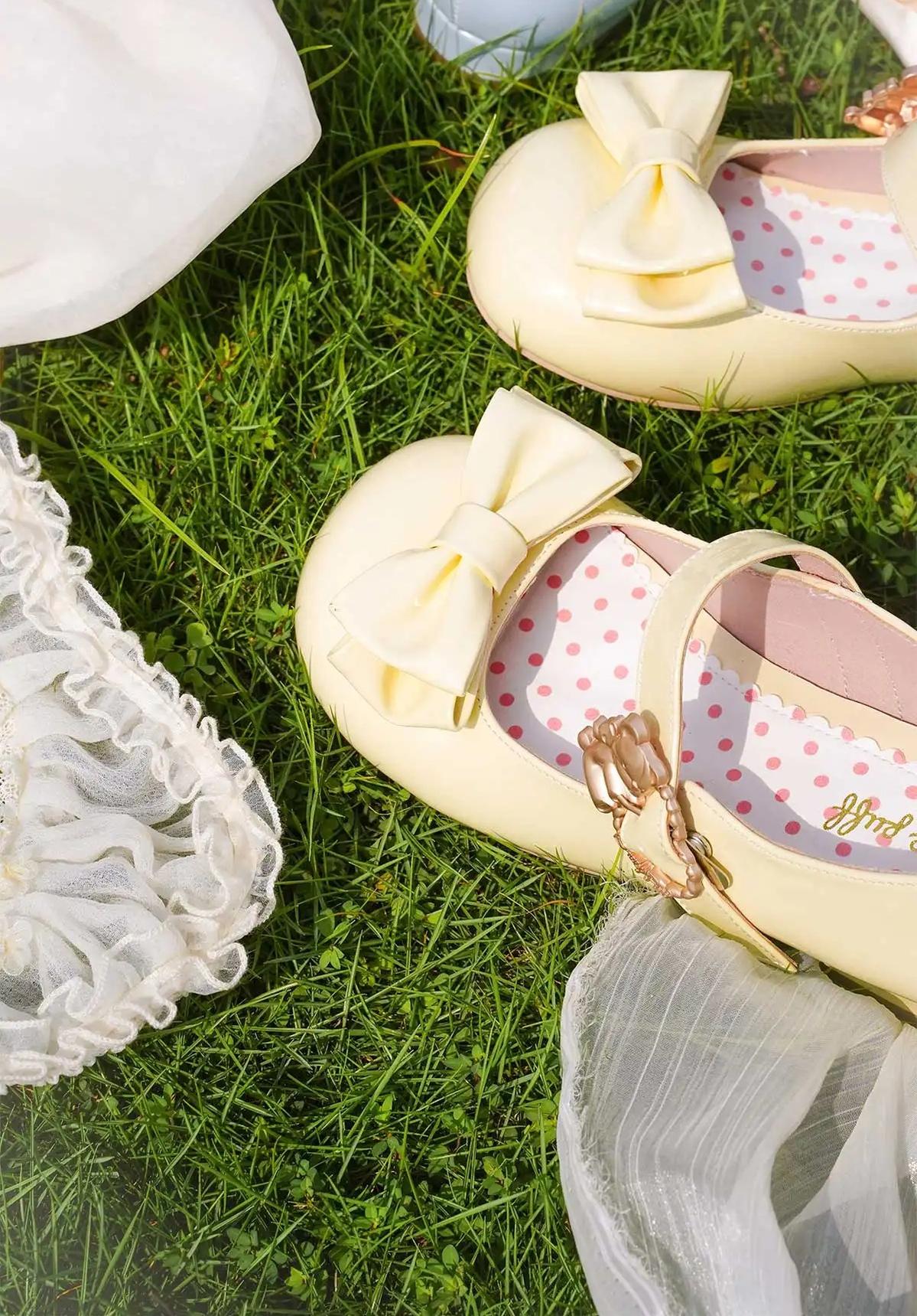 Sheep Puff - Hug Bear - Sweet Lolita Heel Shoes Bear Metal Buckle Bow Shoes