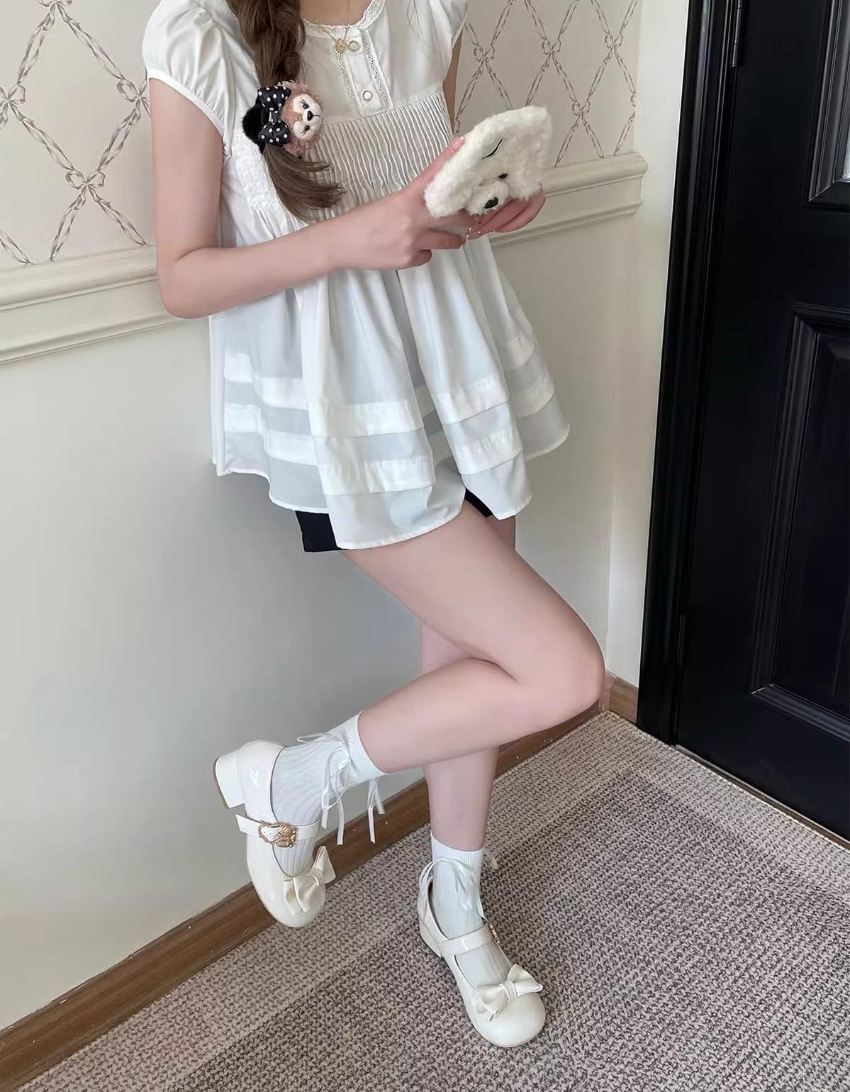 Sheep Puff - Hug Bear - Sweet Lolita Heel Shoes Bear Metal Buckle Bow Shoes