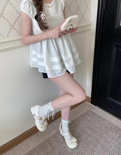 Sheep Puff - Hug Bear - Sweet Lolita Heel Shoes Bear Metal Buckle Bow Shoes