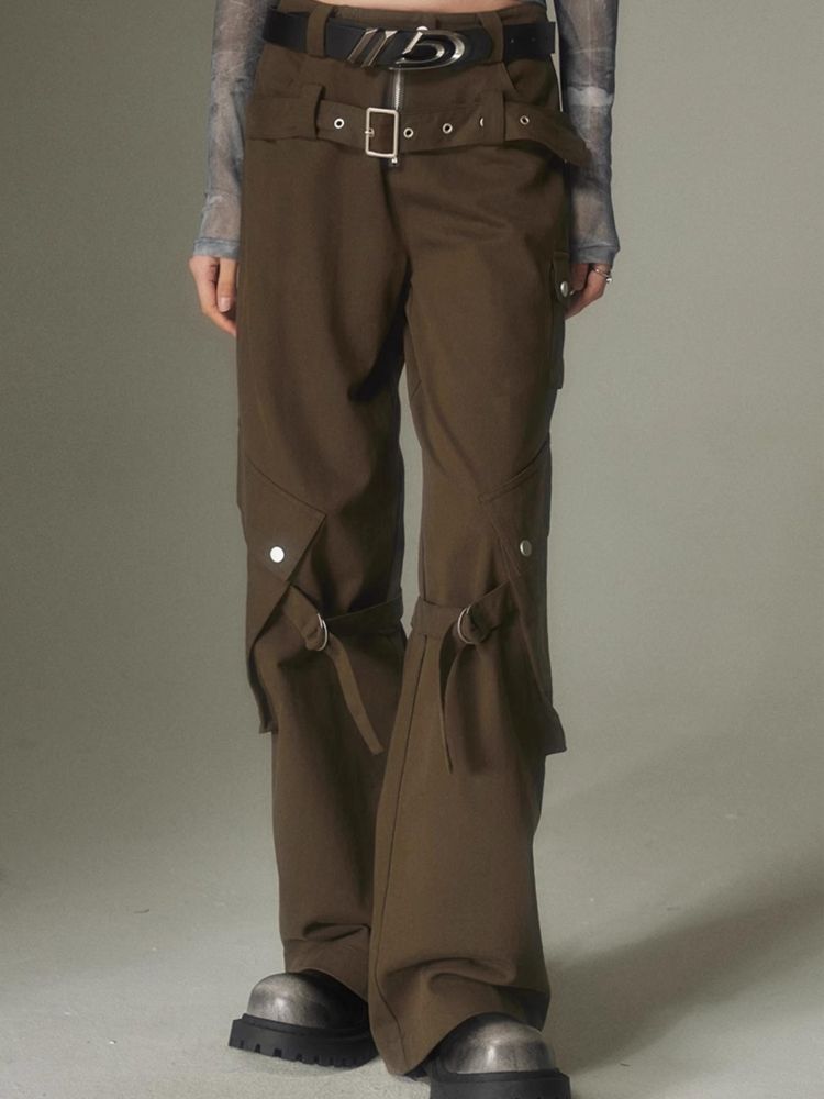 Double belt loose straight wide leg pants【s0000003975】