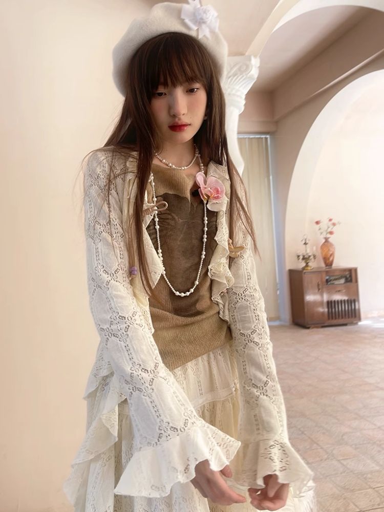 Sheer Knit Strapless Long Sleeve Top【s0000004900】