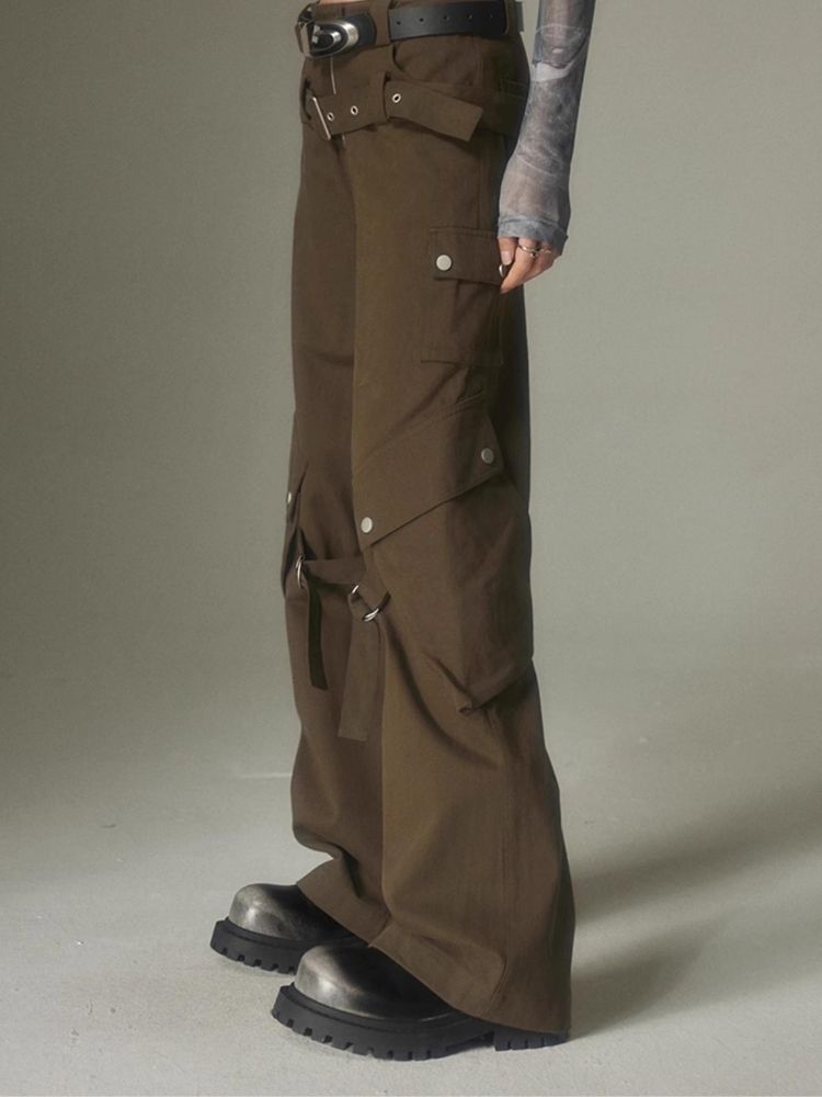 Double belt loose straight wide leg pants【s0000003975】