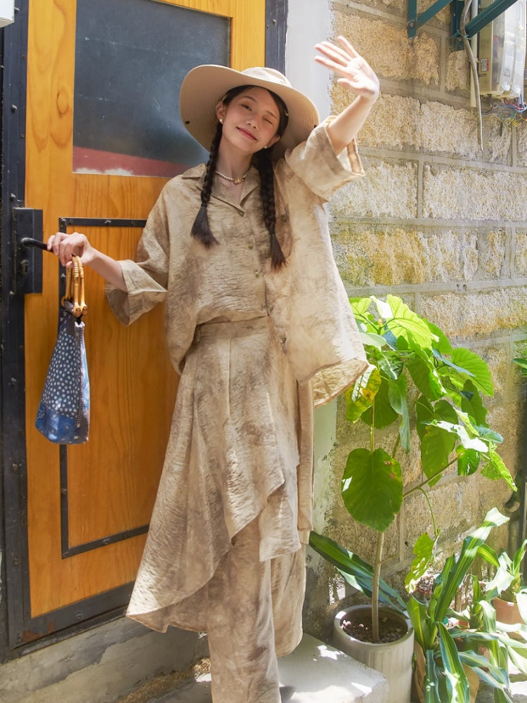 Jacquard Retro Chinese Style Loose Shirt & Pants Skirt Set Up【s0000002978】