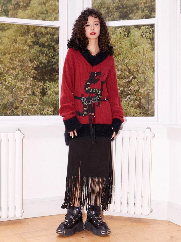 Loose Dragon Print Sweater【s0000005124】