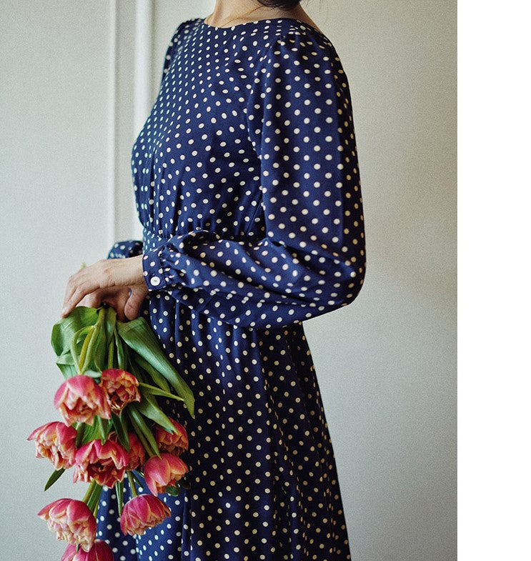 Lapis navy blue polka dot vintage dress