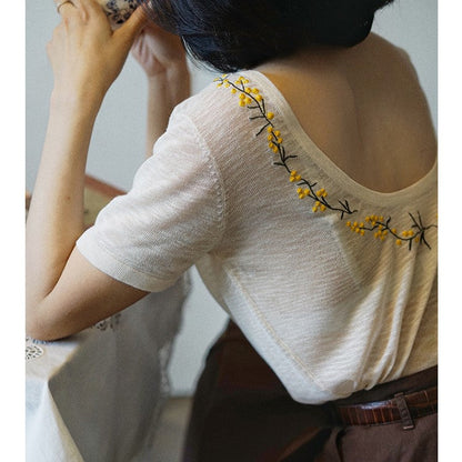 floral embroidery french knit top