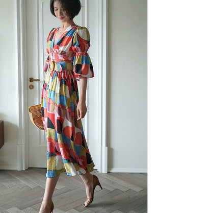 Geometric pattern oil painting dress