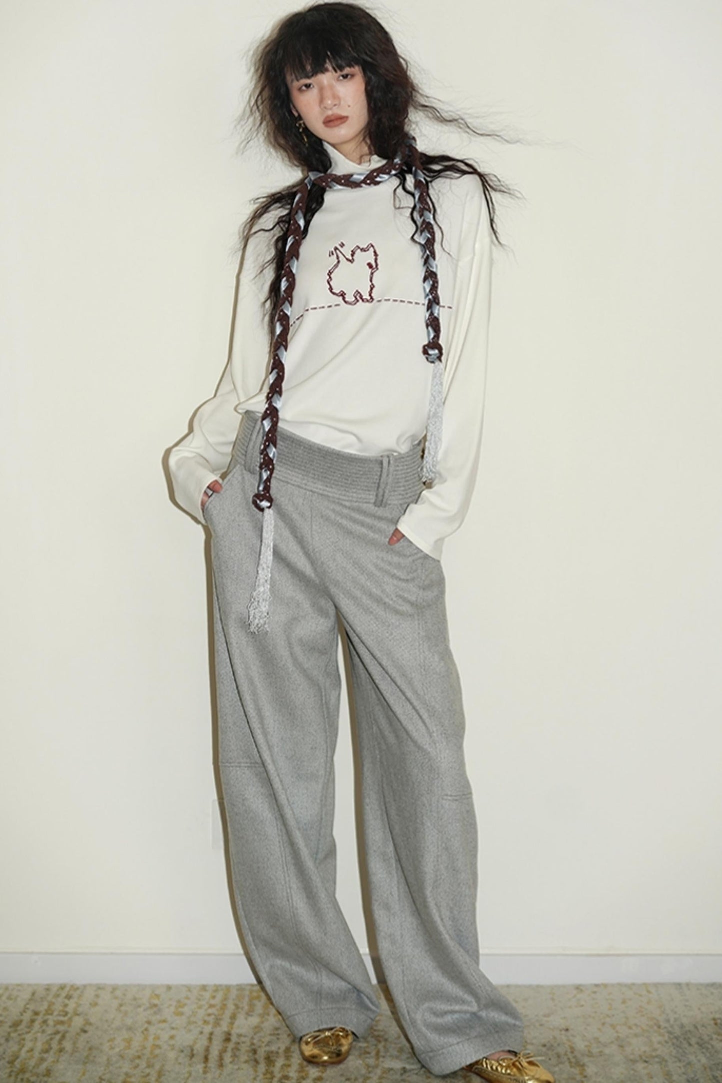 Casual Puppy Design Crewneck Top